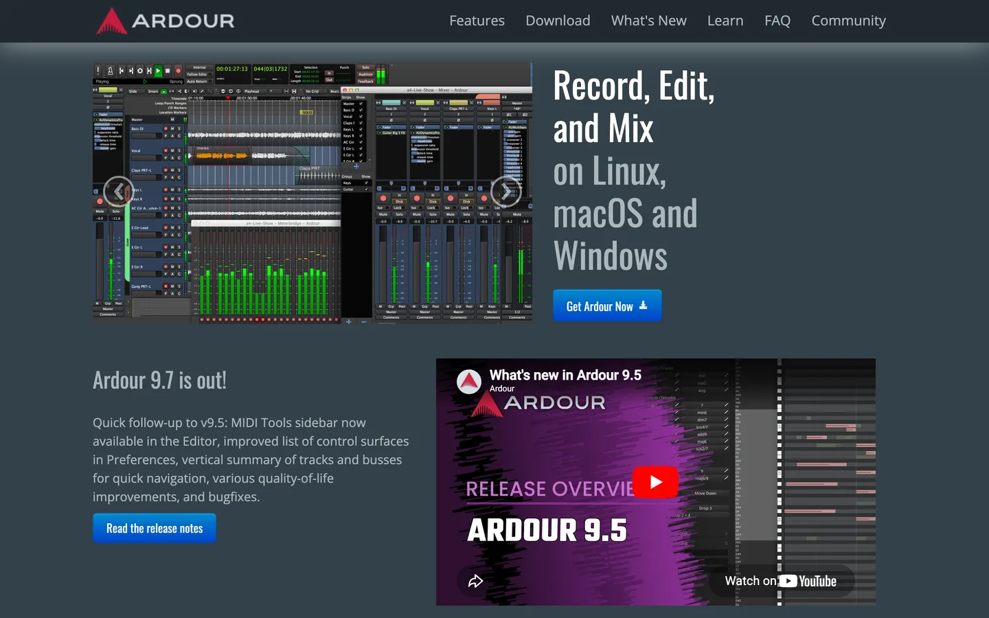 Screenshot of the Ardour website