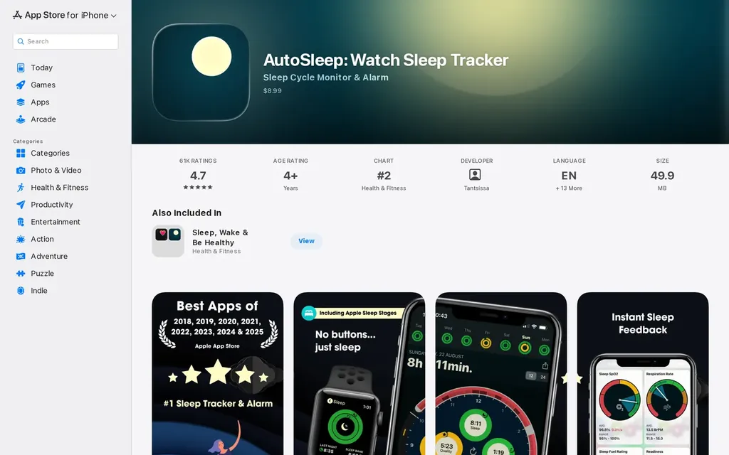Screenshot of the AutoSleep website