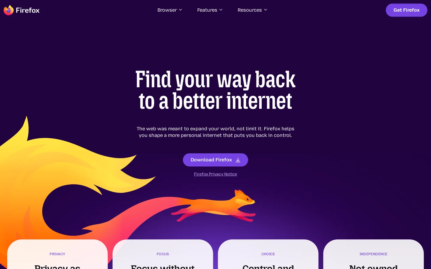 Screenshot of the Firefox website