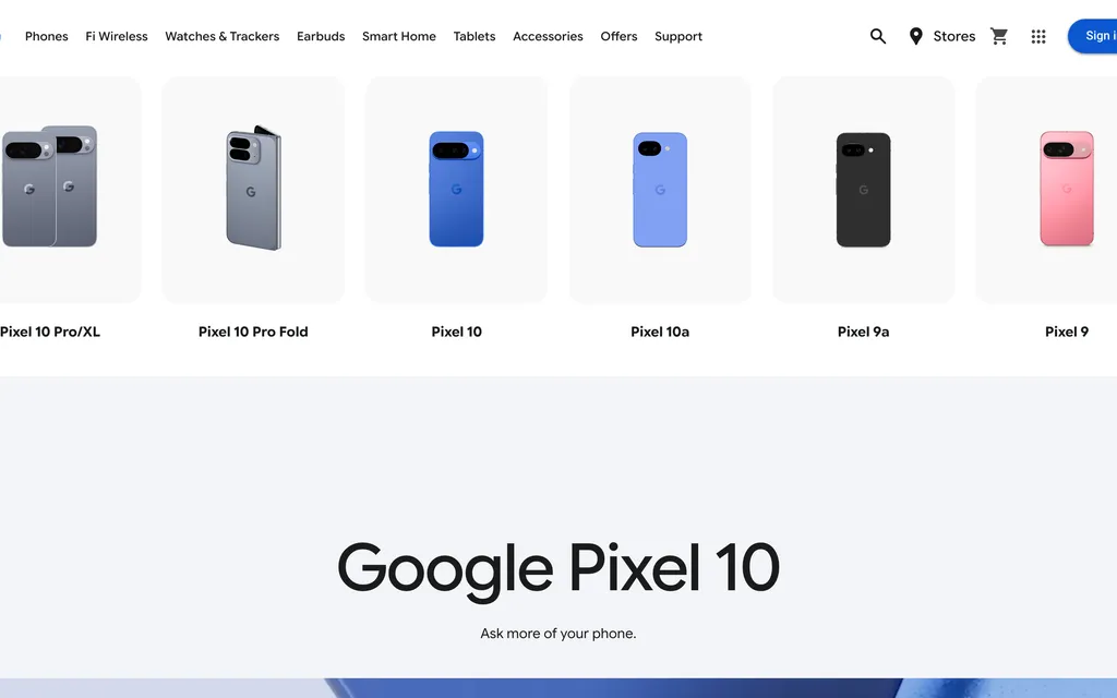 Screenshot of the Google Pixel website