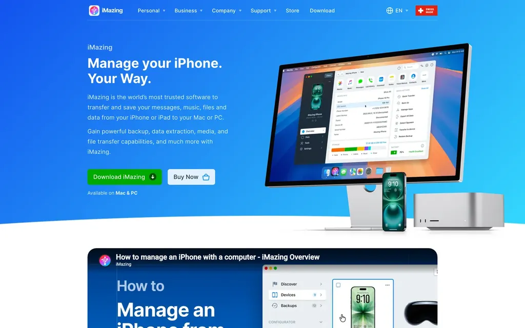 Screenshot of the iMazing website