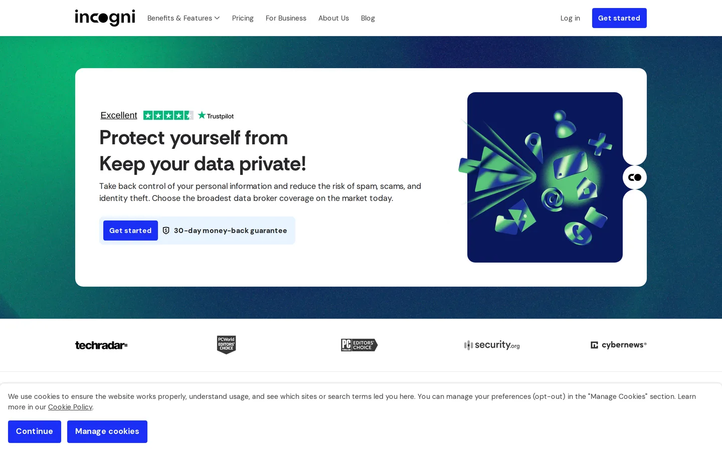 Screenshot of the Incogni website