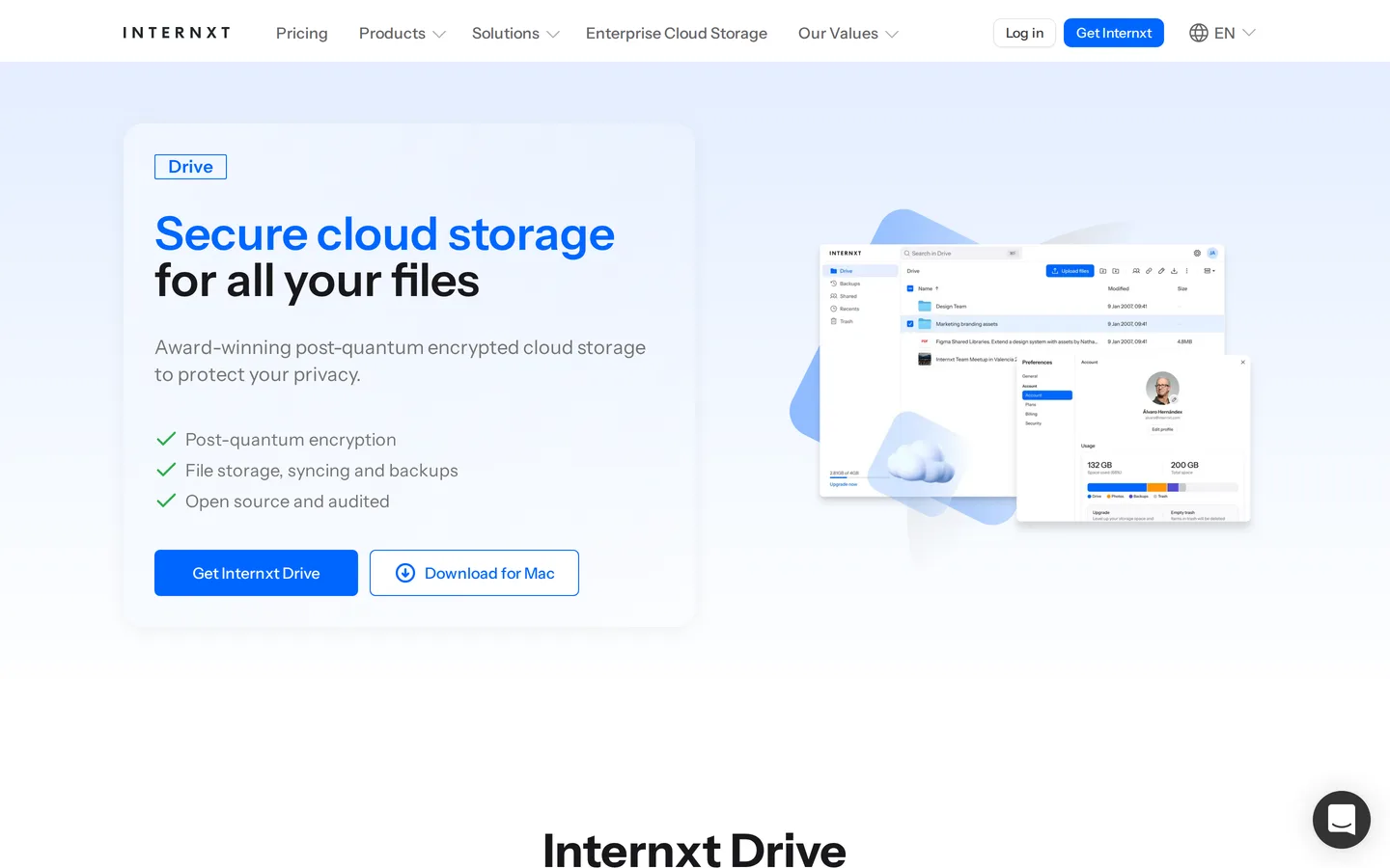 Screenshot of the Internxt Photos website