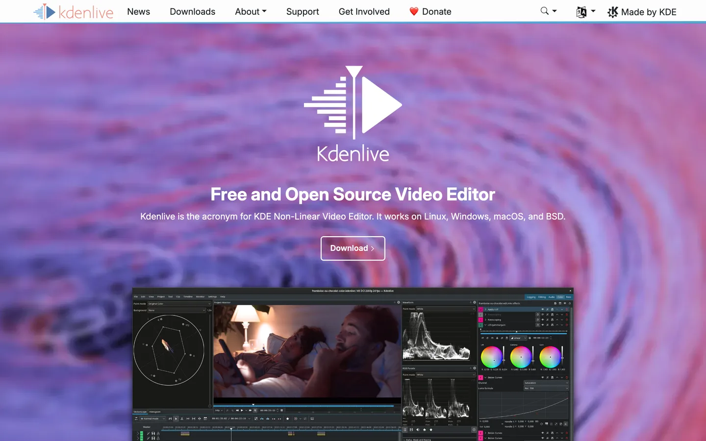 Screenshot of the Kdenlive website
