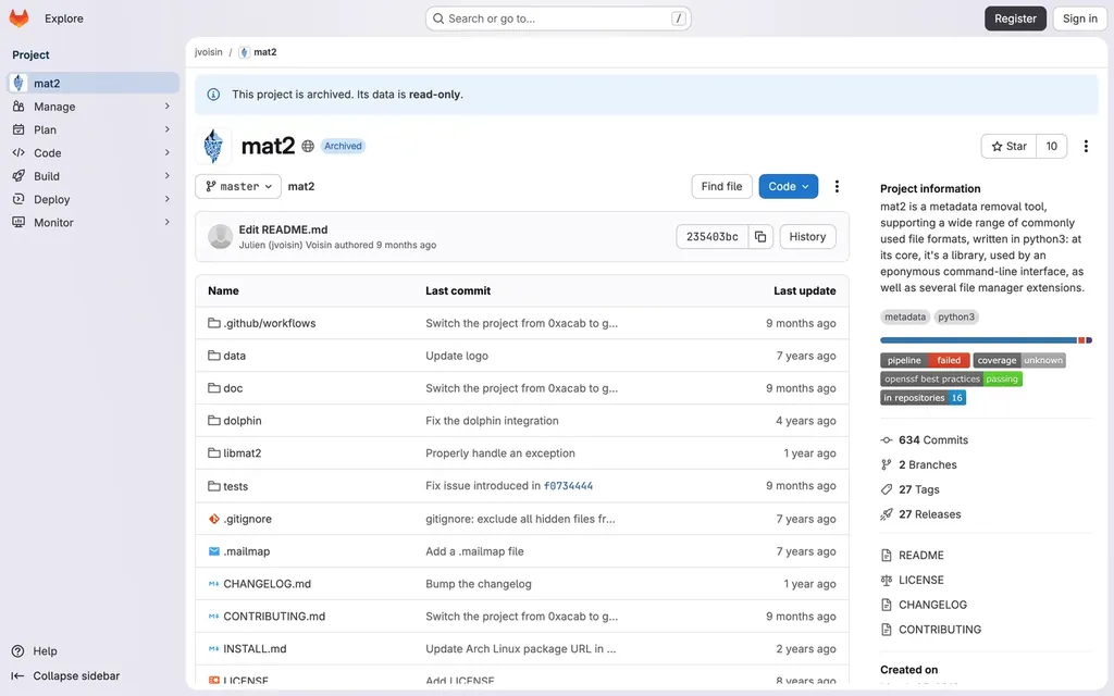 Screenshot of the MAT2 website
