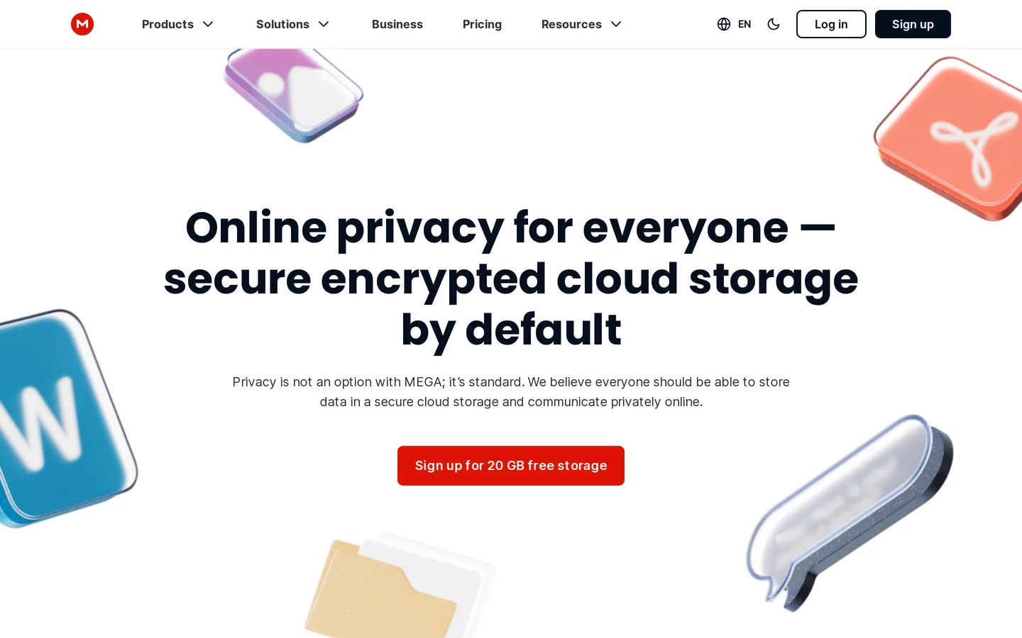 Screenshot of the MEGA website