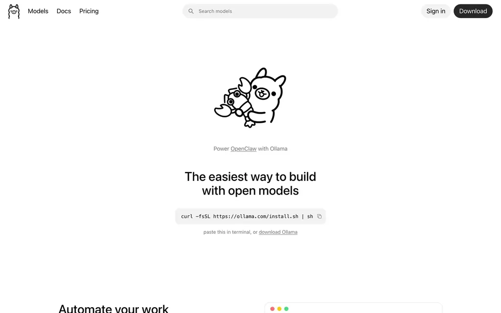 Screenshot of the Ollama website
