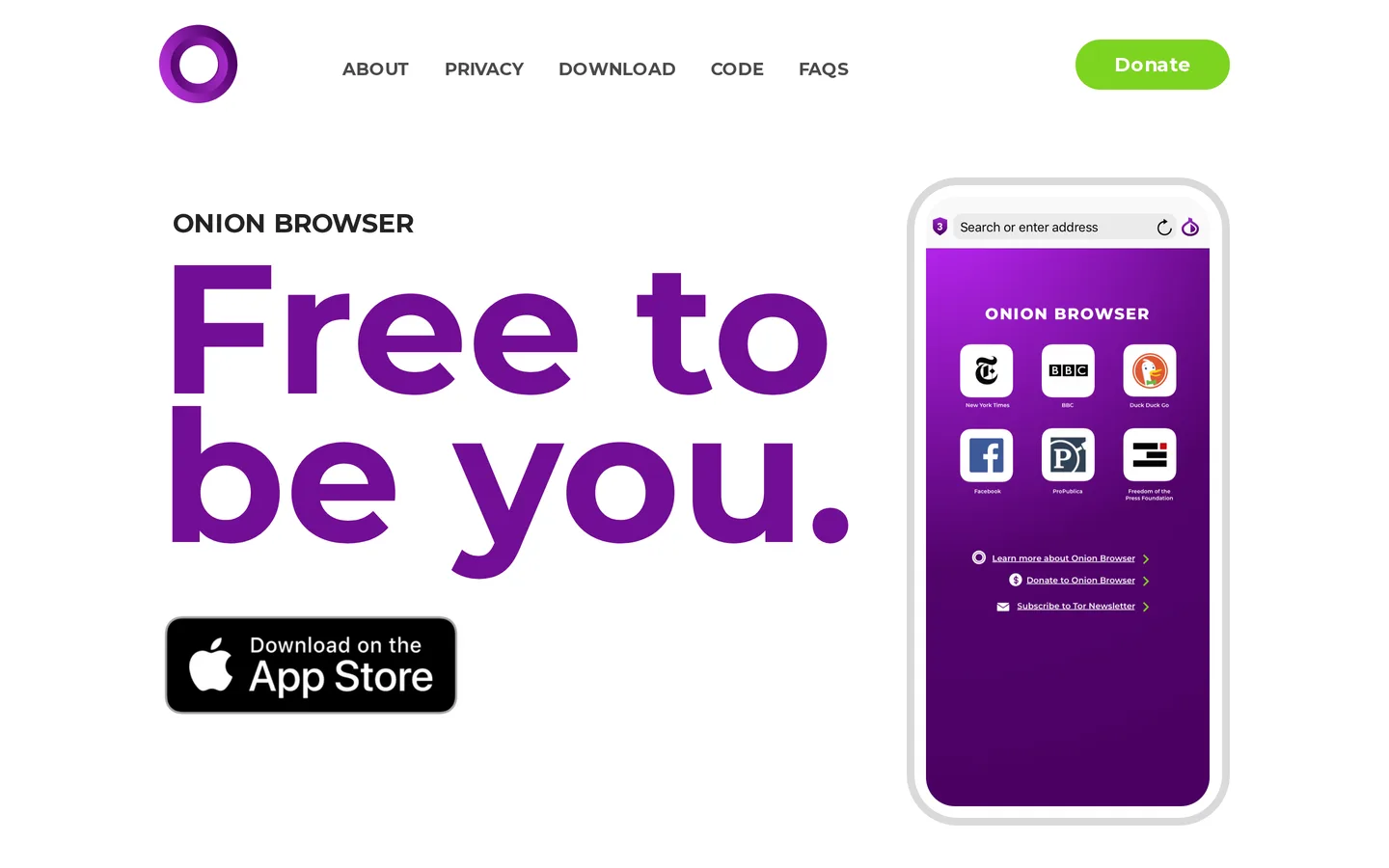 Screenshot of the Onion Browser website