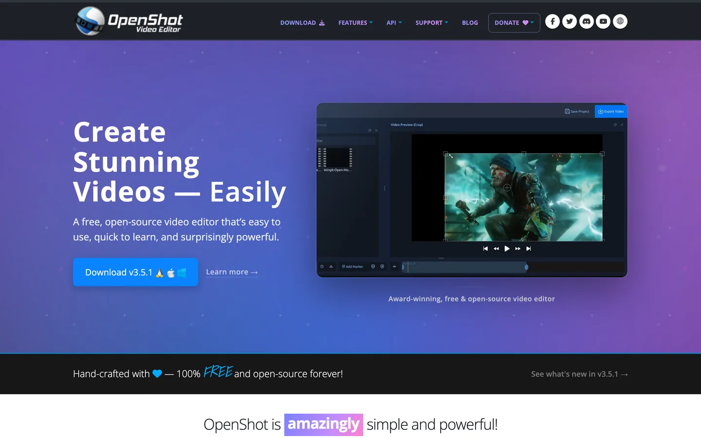 Screenshot of the OpenShot website