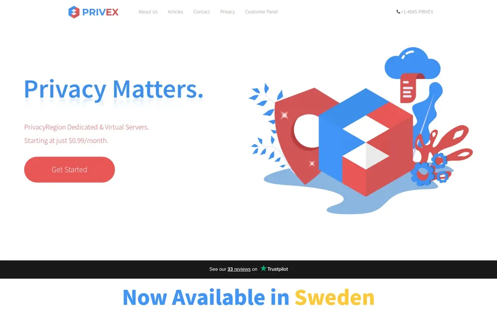 Screenshot of the Privex website