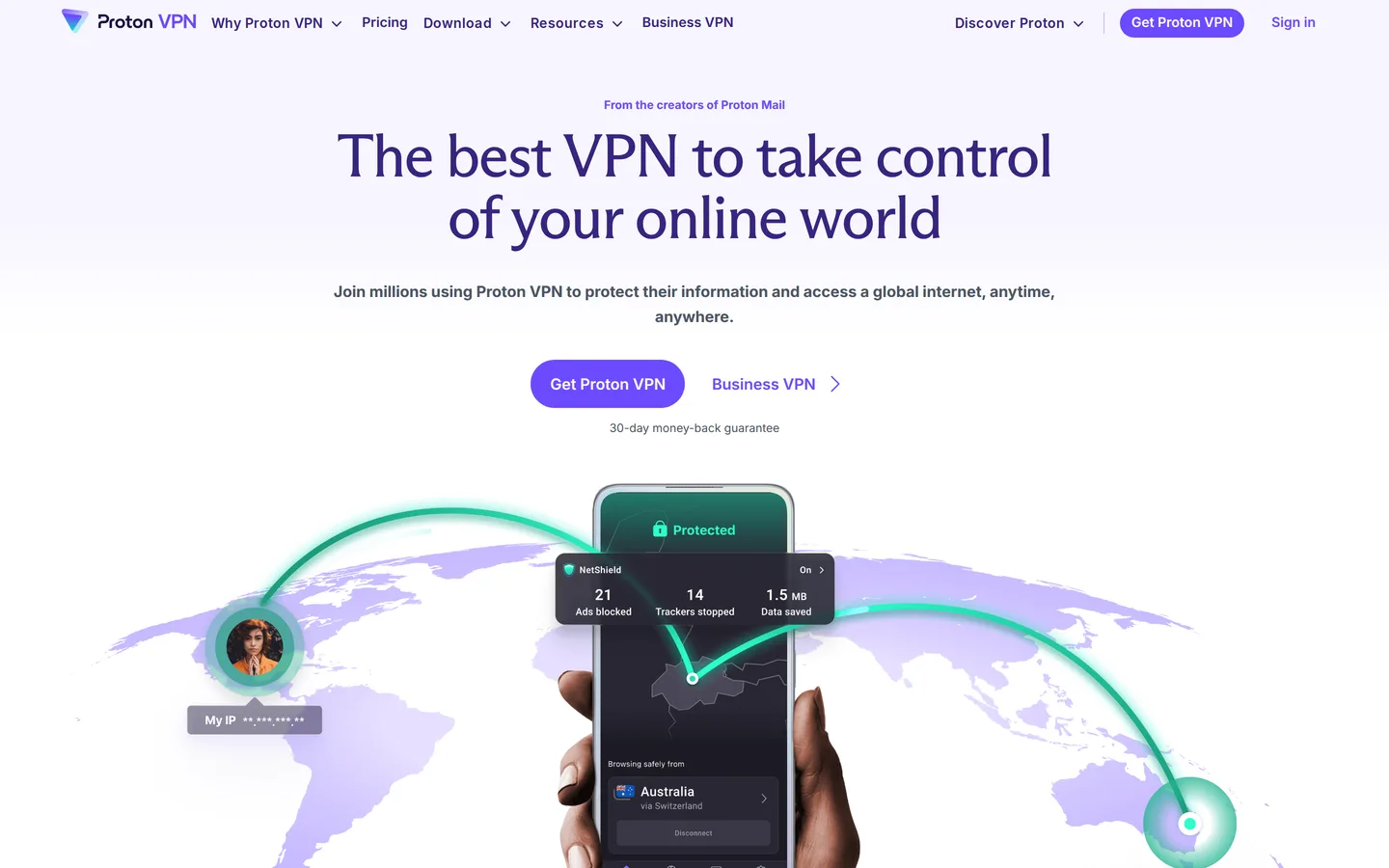 Screenshot of the ProtonVPN website