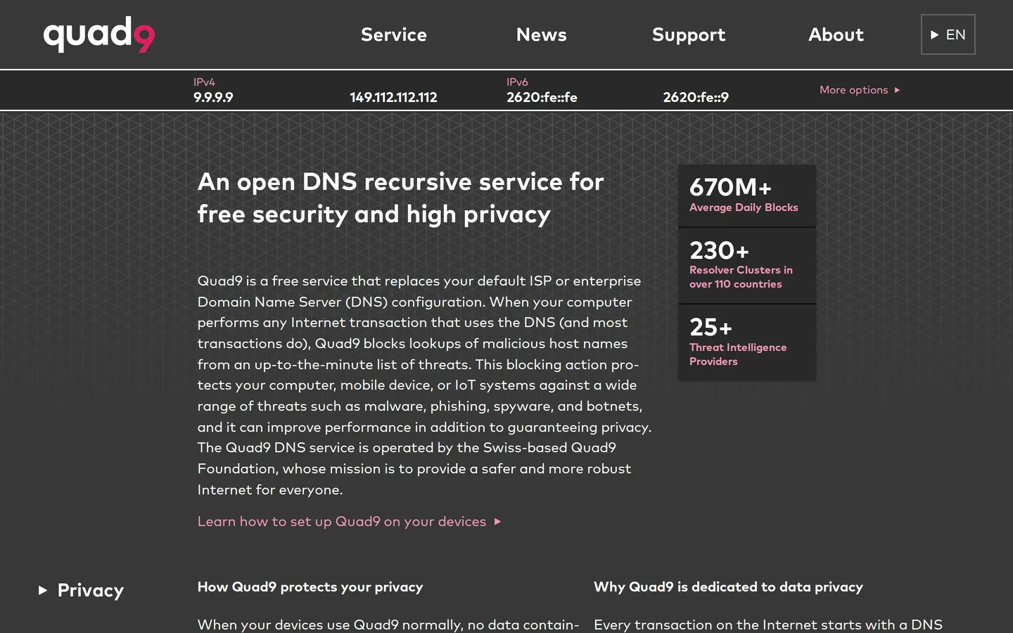 Screenshot of the Quad9 website