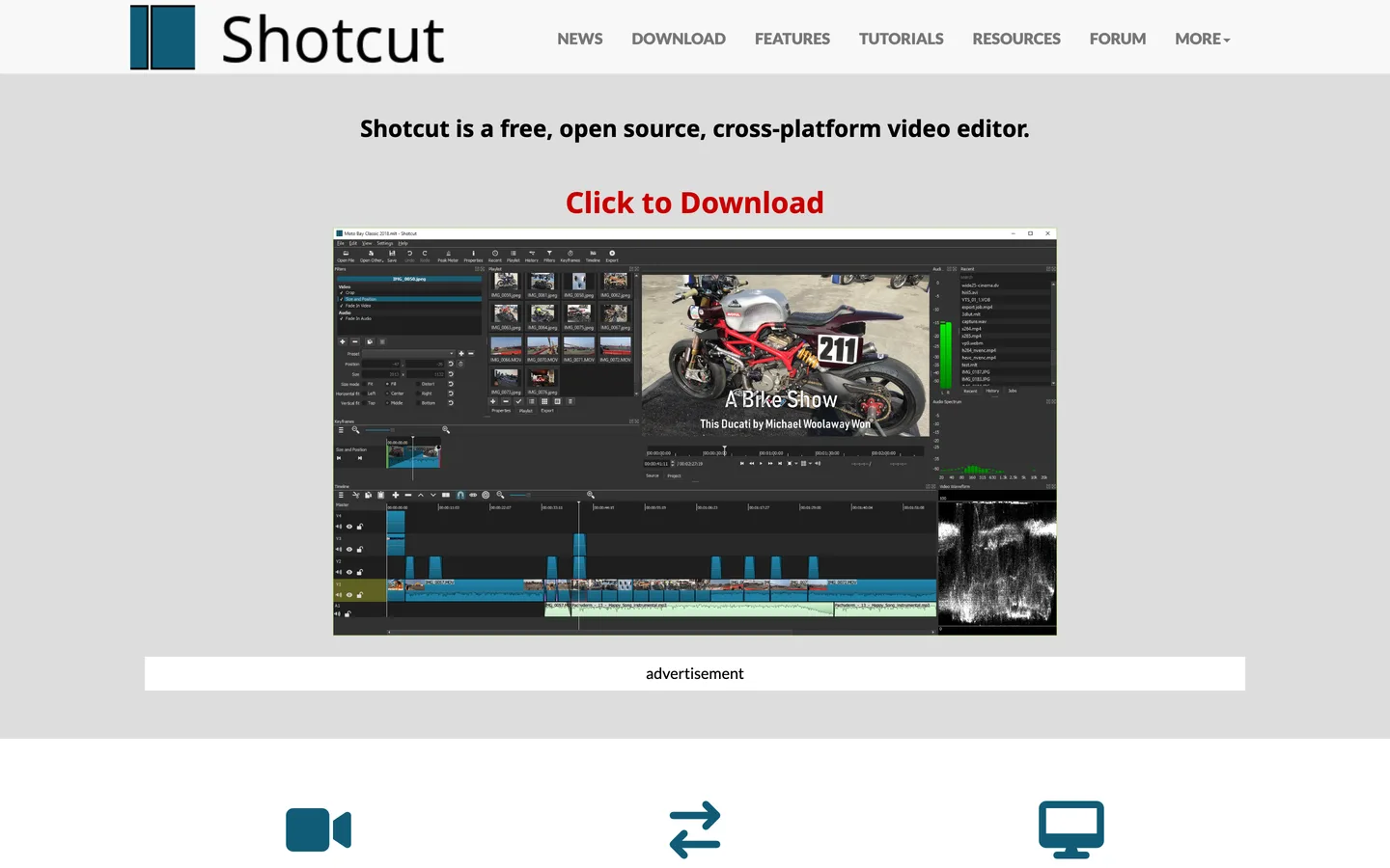 Screenshot of the Shotcut website