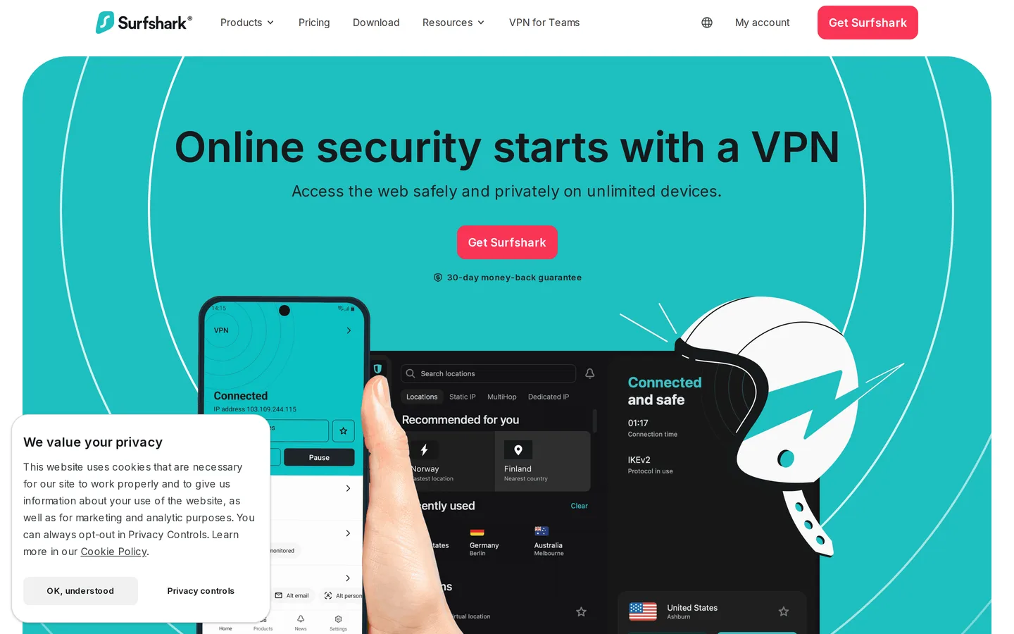 Screenshot of the Surfshark website