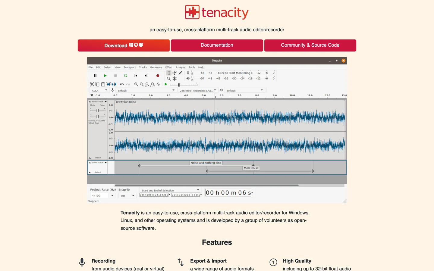 Screenshot of the Tenacity website