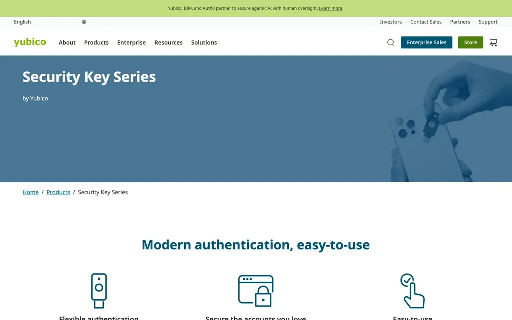 Screenshot of the Yubico Security Key website