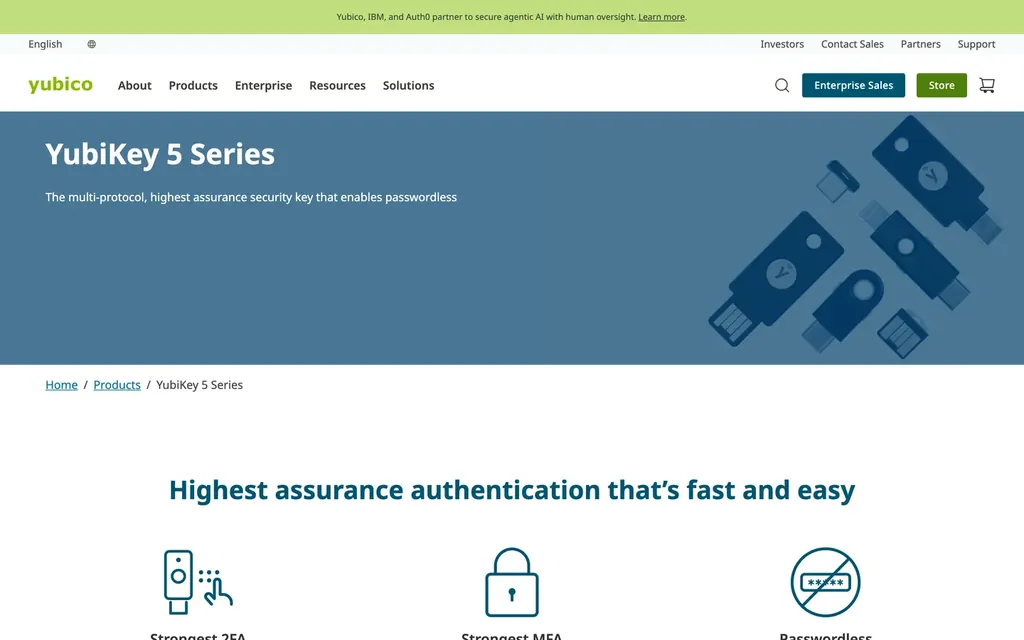 Screenshot of the YubiKey 5 Series website